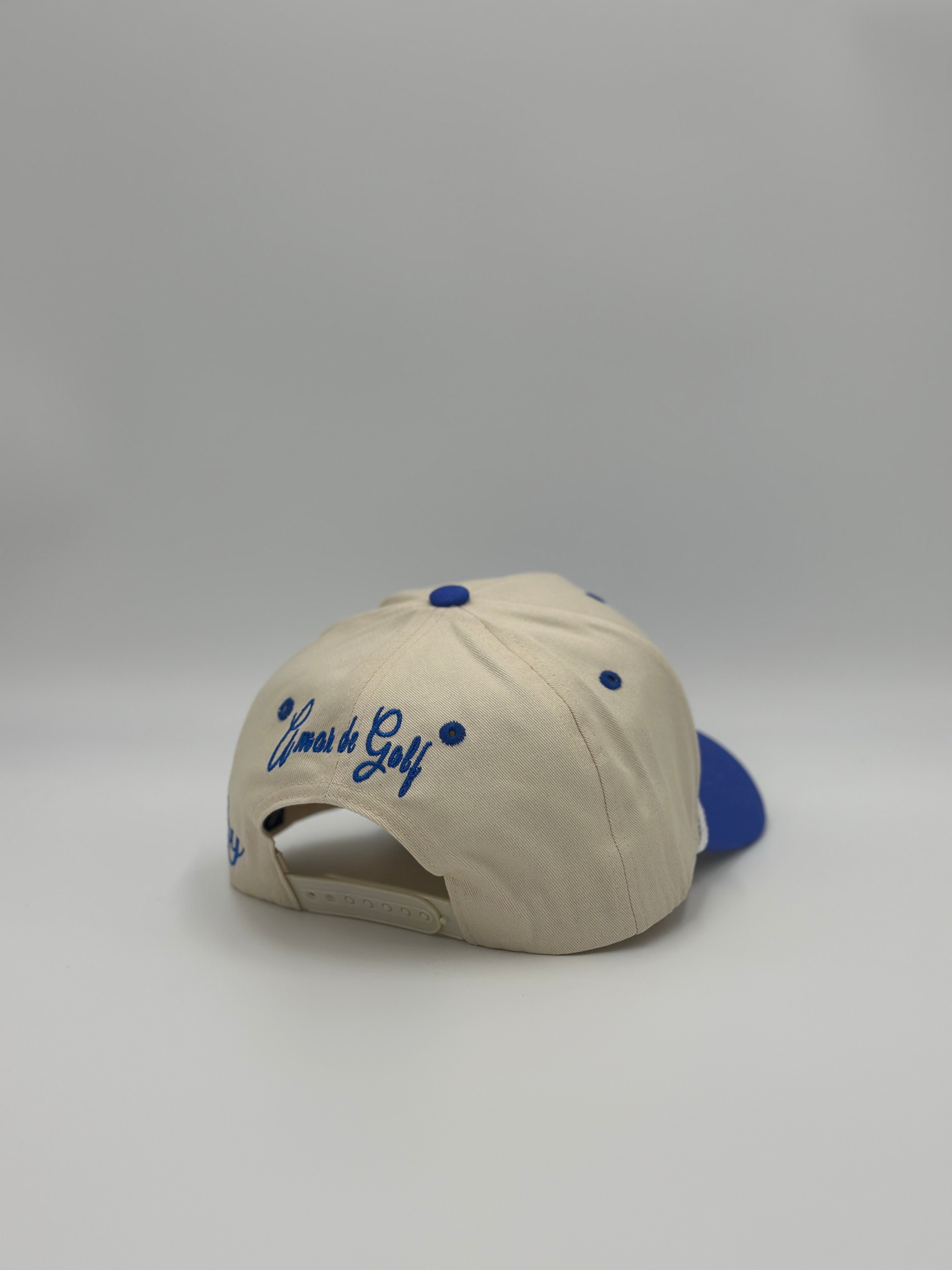 AMOR DE GOLF SNAPBACK HAT BLUE AND CREAM
